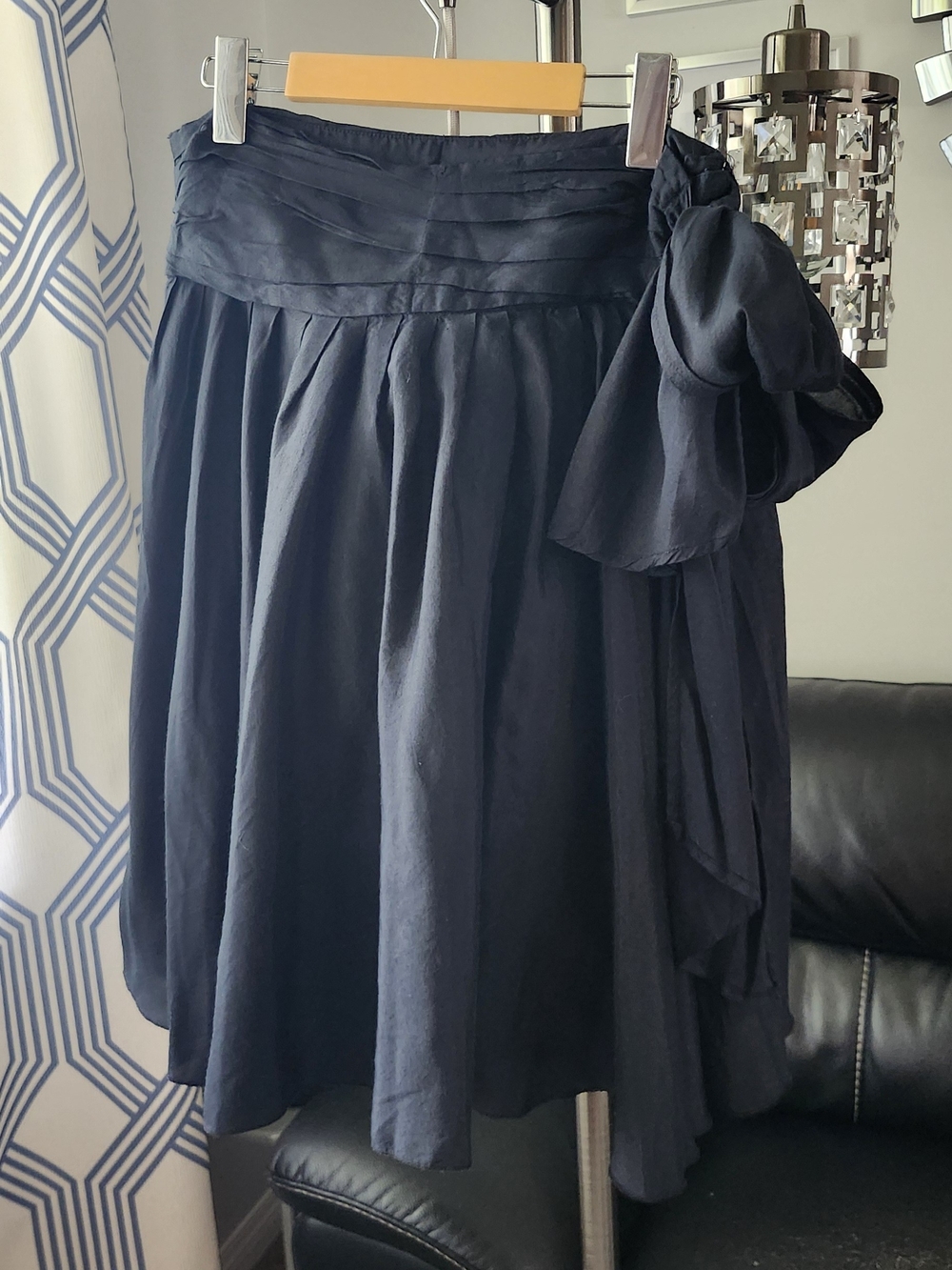 Le Temps Des Cerises Navy Blue Circle Skirt with Side Bow